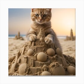 Cats building huge sandcastles Canvas Print