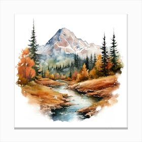 Watercolor Of A Mountain Stream 11 Canvas Print