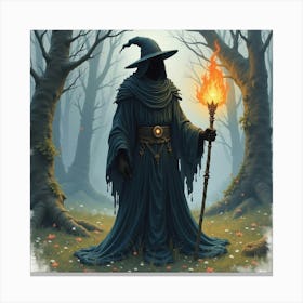 Black Magic Practitioner In A Mystical Watercolor Realm 1 Canvas Print