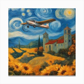 altes Flugzeug fliegt über die mexikanische Landschaft und eine isolierte Kirche… Canvas Print