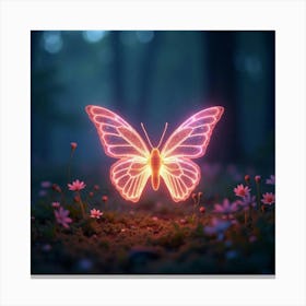 A Radiant Butterfly With Wings Of Shimmering, Neon Light Flitting Through A Magical Field 1 Canvas Print