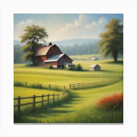 Red Barn In The Countryside 3 Canvas Print