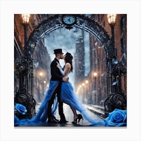 Couple Kissing Under A Clock Canvas Print