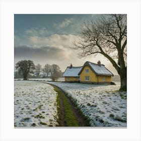 Yellow Cottage In The Snow Canvas Print