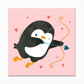 Penguin Cupid Valentine'S Day Canvas Print