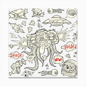 Drawing Clip Art Hand Painted Abstract Creative Space Squid Radio Octopus Canvas Print