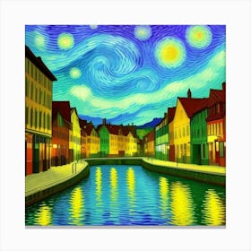 Countryside Elegance: A Timeless Village Starry Night 1 Canvas Print