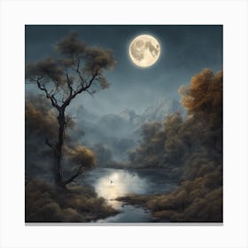 Full Moon Over The River 1 Canvas Print