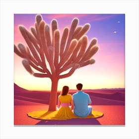 Couple Sitting Under Cactus Tree Canvas Print