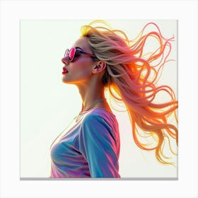 Lady Gaga In Watercolor With Rainbow Colored Light Trails And Dynamic Movement 1 Canvas Print