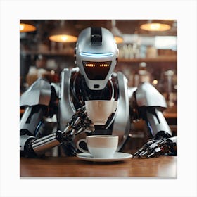 Robot Drinking Coffee Canvas Print