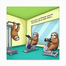 Flux Dev A Humorous Illustration Of A Group Of Sloths Engaging 2 Canvas Print