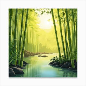 A Stream In A Bamboo Forest At Sun Rise Square Composition 328 Canvas Print