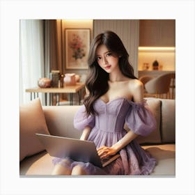 Asian Girl Using Laptop 1 Canvas Print