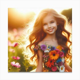 Little Girl In Flower Field 1 Canvas Print