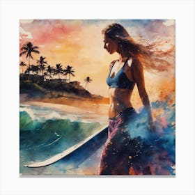 Surfer Girl With Surfboard Canvas Print