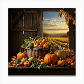 Abundant Autumn Harvest Fresh Seasonal Vegetables Cornucopia Overflowing Pumpkin Centerpiece Nat (3) Canvas Print