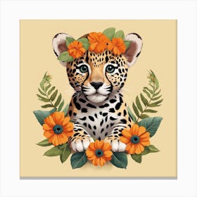 Floral Baby Cheetah Nursery Illustration (30) Canvas Print