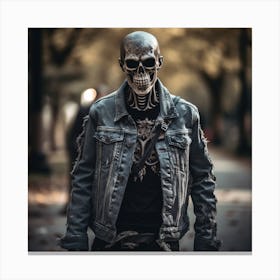 Skeleton In Denim Jacket 1 Canvas Print