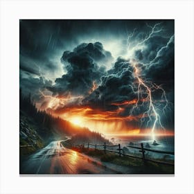 Lightning Storm Over The Road Canvas Print