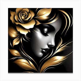 Gold Rose Portrait Of A Woman Canvas Print