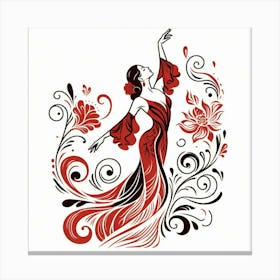 Line Art Flamenco Dancer 9 Canvas Print