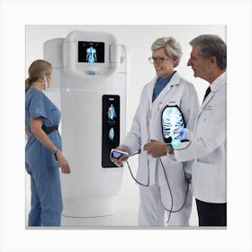 Three Doctors In Front Of A Machine Canvas Print
