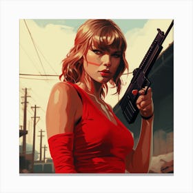 Freddypaps Taylor Swift With A Gun Canvas Print