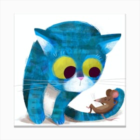Blue Cat And Mouse Canvas Print