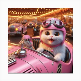 Cat In A Pink Car 1 Canvas Print