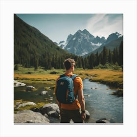 Backpacker In The Mountains Canvas Print