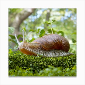 Snail On Moss Canvas Print