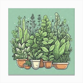 Illustration Of Herbs In Pots Canvas Print