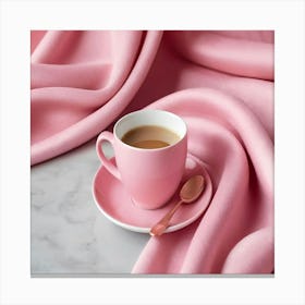 Coffee Cup On A Pink Cloth Canvas Print
