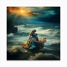 Woman In The Ocean Canvas Print