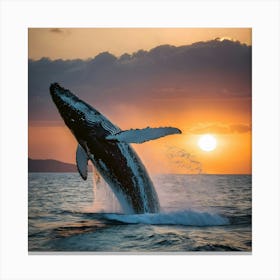 Humpback Whale Breaching At Sunset 30 Canvas Print