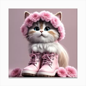 Fluffy Cat In Pink Boots Canvas Print