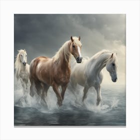 Horses Running In The Water Canvas Print