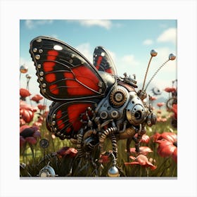 Artjuicebycsaba Cyborg Steampunk Butterflies And Ladybugs Over 2 Canvas Print