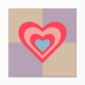 LOVE HEARTS CHECKERBOARD Single Retro Valentines in Red Pink Blue on Beige Lavender Purple Geometric Grid Canvas Print