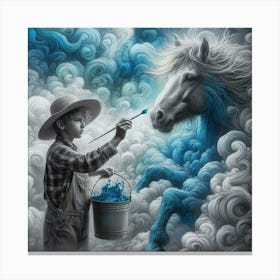 Boy Paints A Horse Canvas Print