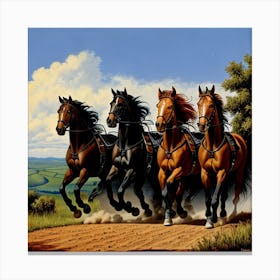 Horses On A Dirt Road Canvas Print