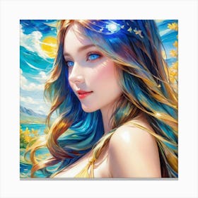 Blue Haired Girlgtuu Canvas Print