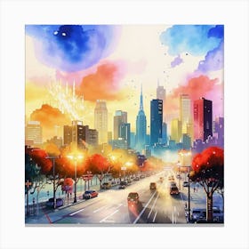 Cityscape Watercolor Painting 1 Canvas Print