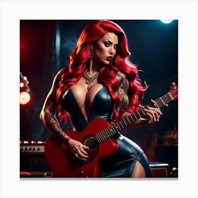 Red Haired Woman With Guitar Canvas Print