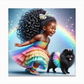 Little Girl With Rainbow Dog Canvas Print