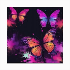 Three Butterflies On A Black Background Canvas Print