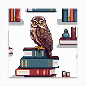 Owl On Books, An Owl Perched On A Stack Of Books Symbolizing Wisdom And Learning 1 Canvas Print