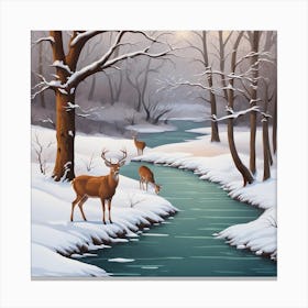 Deer In The Snow Canvas Print