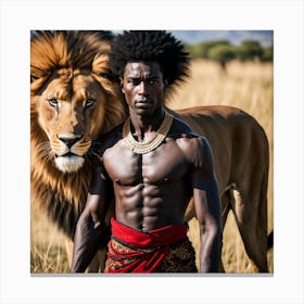 Lion And The Man 1 Canvas Print